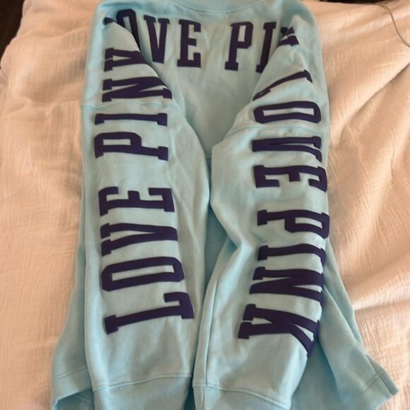 Victoria's Secret PINK Blue W/Logo Varsity Notch Sweatshirt, size XS , NWT - Picture 7 of 9